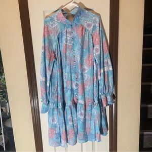 Floral Button-Up Dress in Blue and Pink